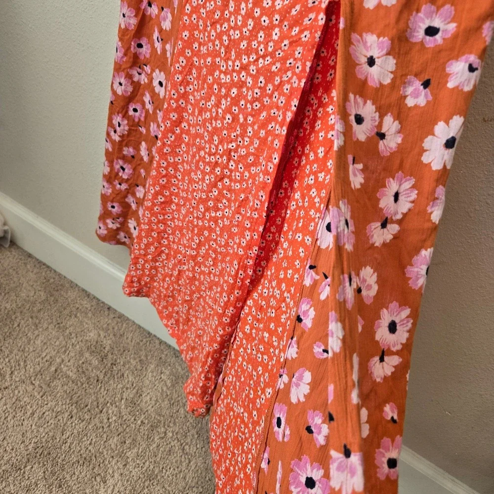 Free People Orange Floral Mixed Print Midi Dress XL, Boho‎ Cottagecore